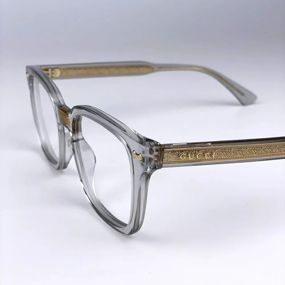 NEW Gucci GG0184O 005 Unisex Square Gray Clear Gold Eyeglasses